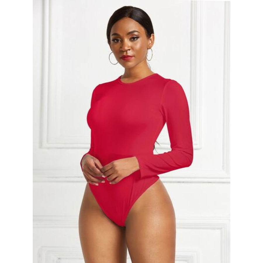 Round Neck Long Sleeve Bodysuit Red / S Clothing