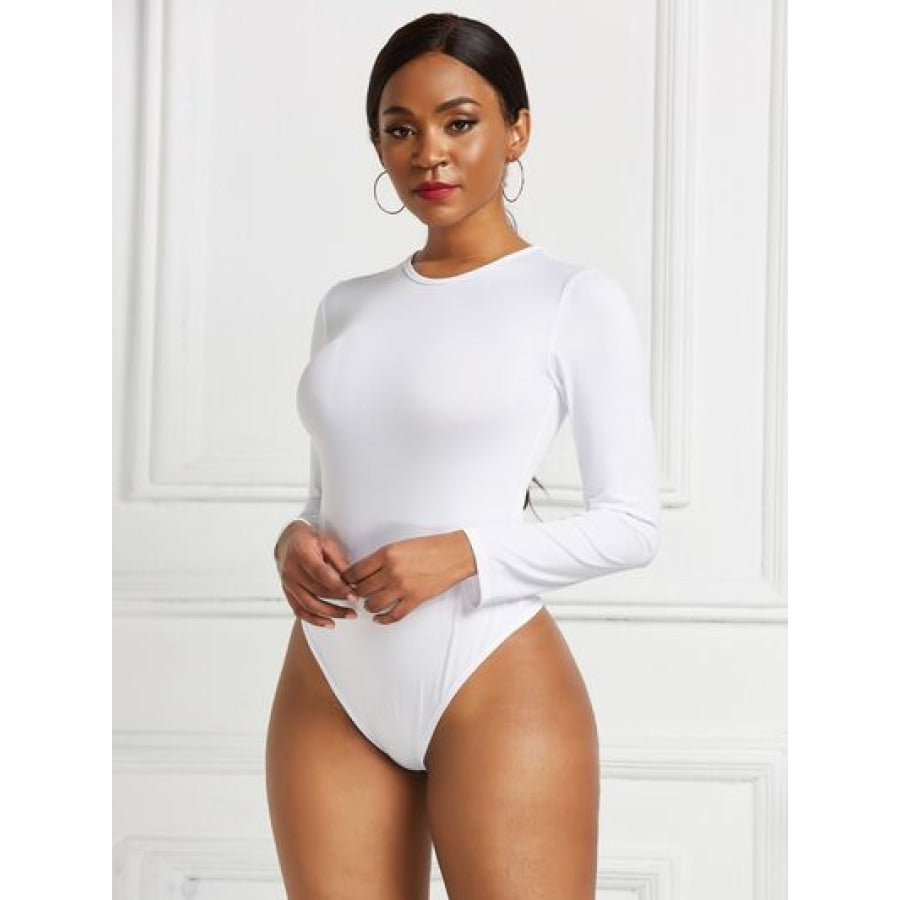 Round Neck Long Sleeve Bodysuit White / S Clothing
