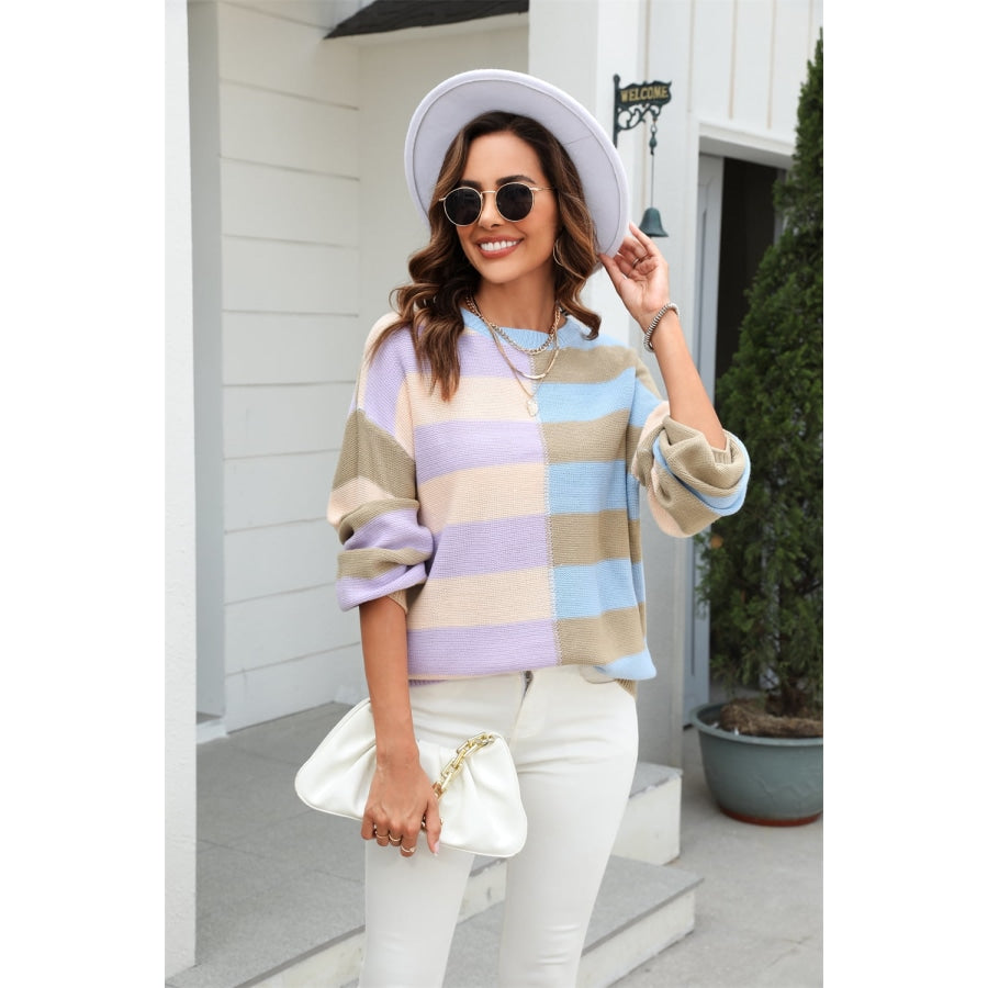 Pink/Blush Checkerboard Colorblock Sweater Top