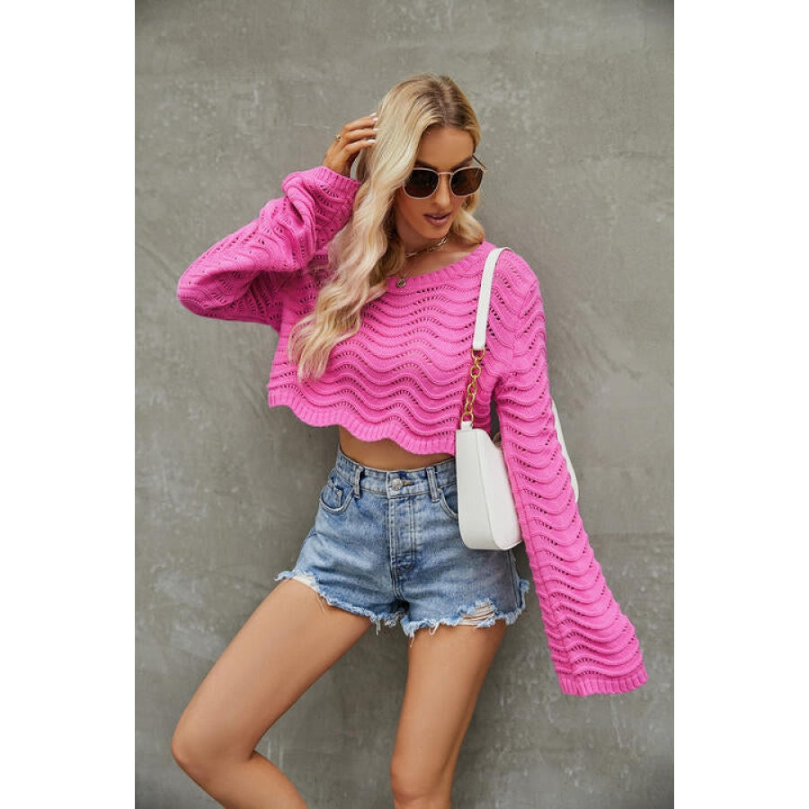 Round Neck Long Sleeve Cropped Sweater Clothing