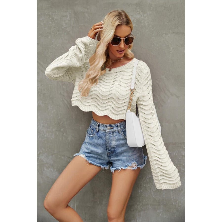 Round Neck Long Sleeve Cropped Sweater Clothing