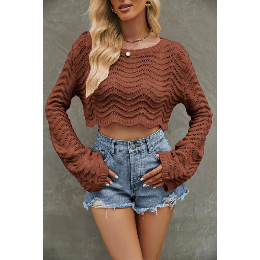 Round Neck Long Sleeve Cropped Sweater Clothing