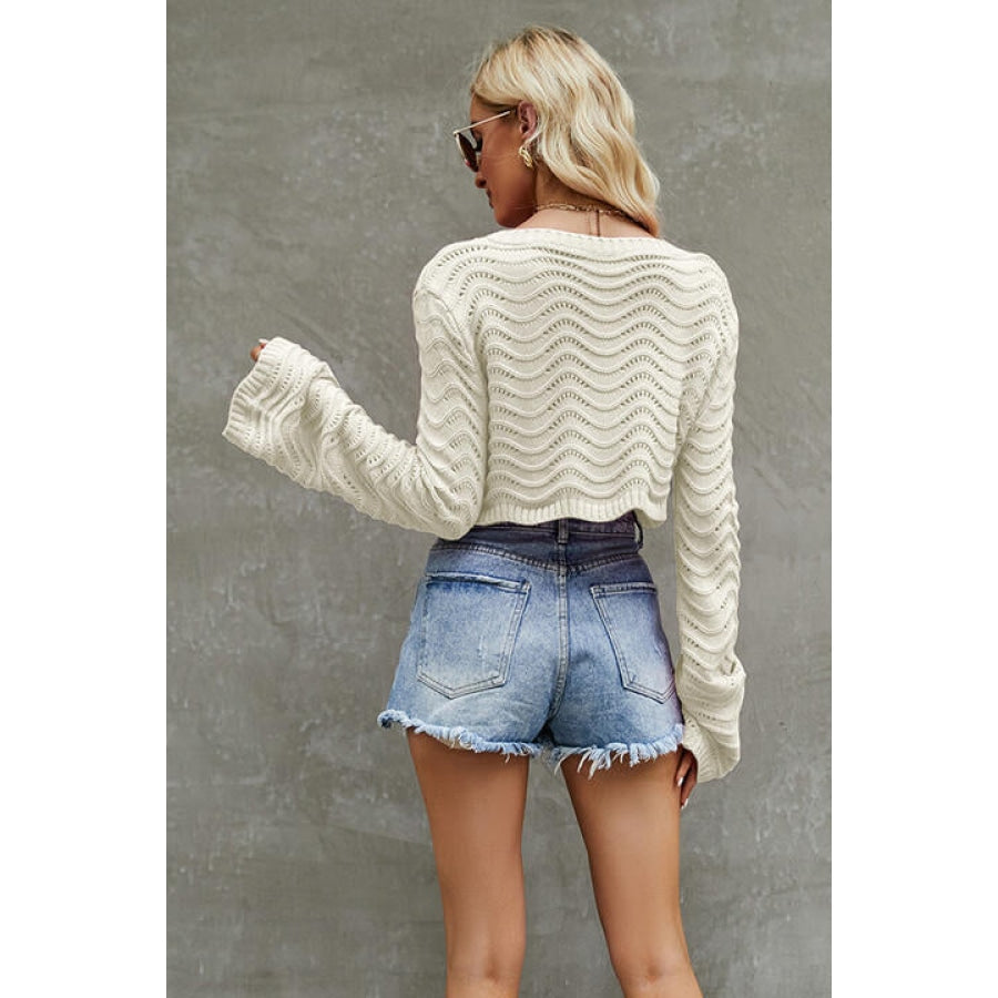 Round Neck Long Sleeve Cropped Sweater Clothing