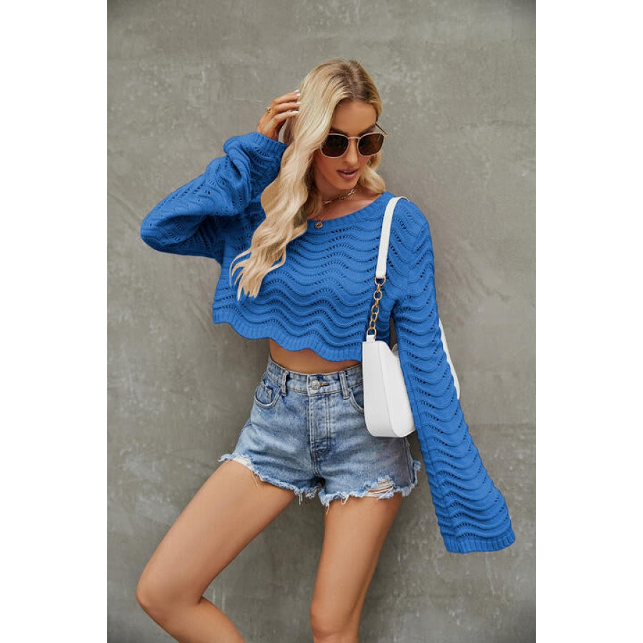 Round Neck Long Sleeve Cropped Sweater Clothing