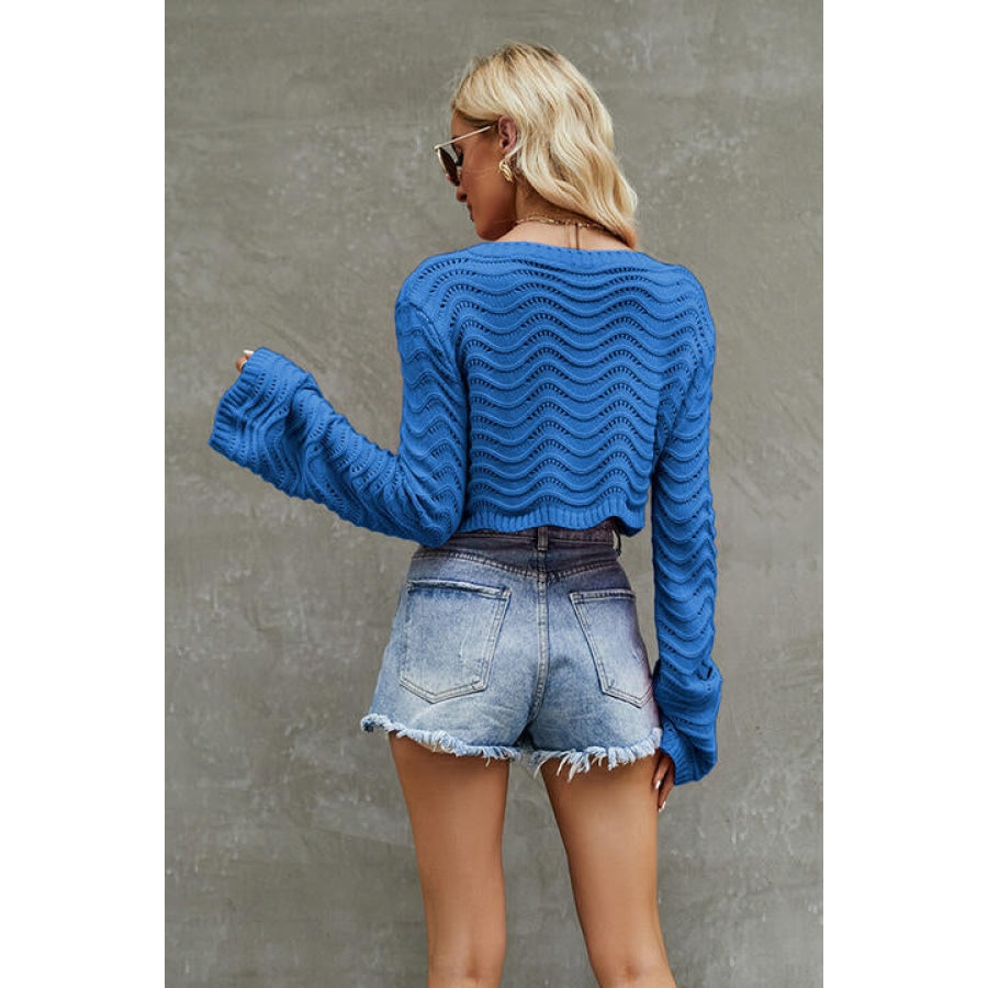 Round Neck Long Sleeve Cropped Sweater Clothing