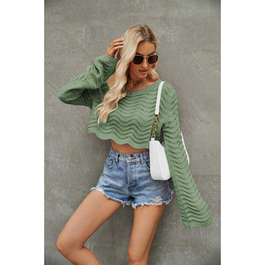 Round Neck Long Sleeve Cropped Sweater Clothing