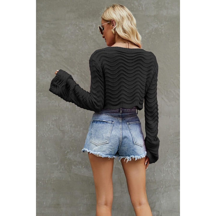 Round Neck Long Sleeve Cropped Sweater Clothing