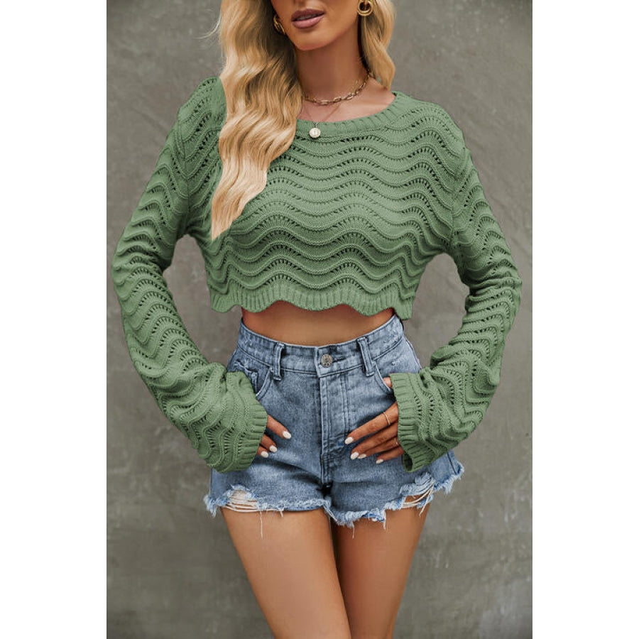 Round Neck Long Sleeve Cropped Sweater Clothing