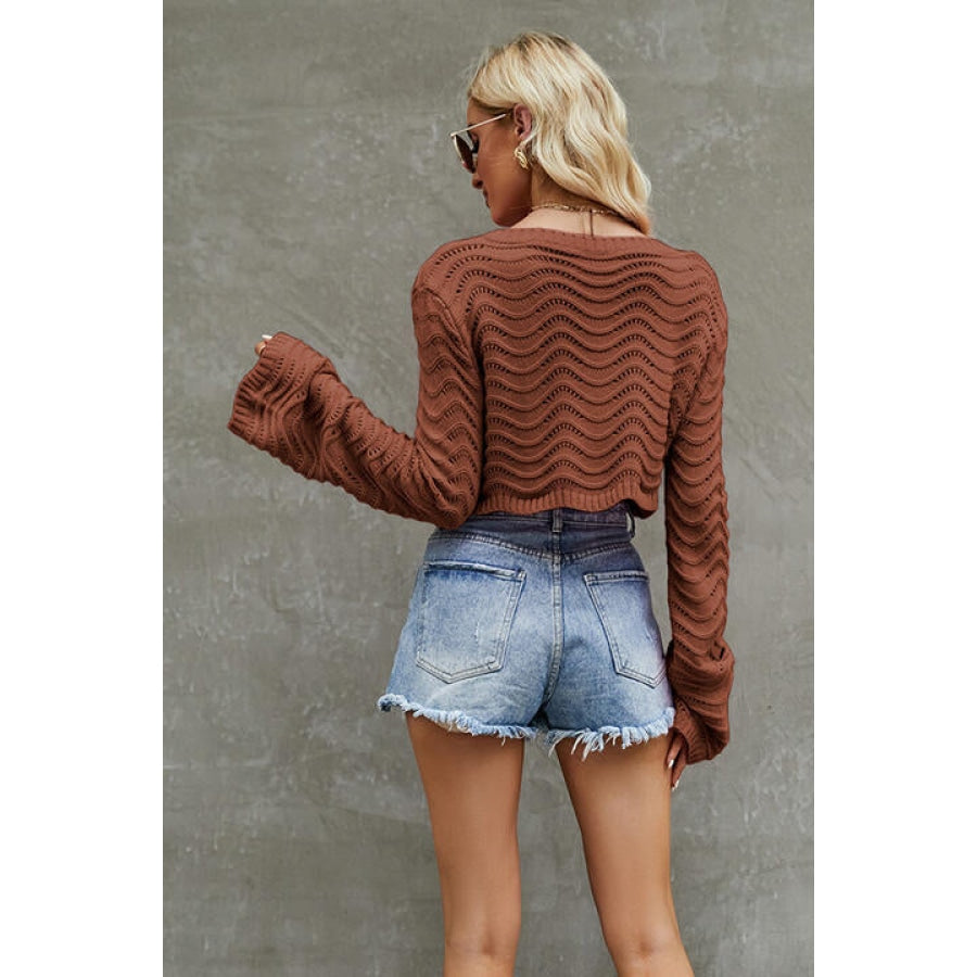 Round Neck Long Sleeve Cropped Sweater Clothing