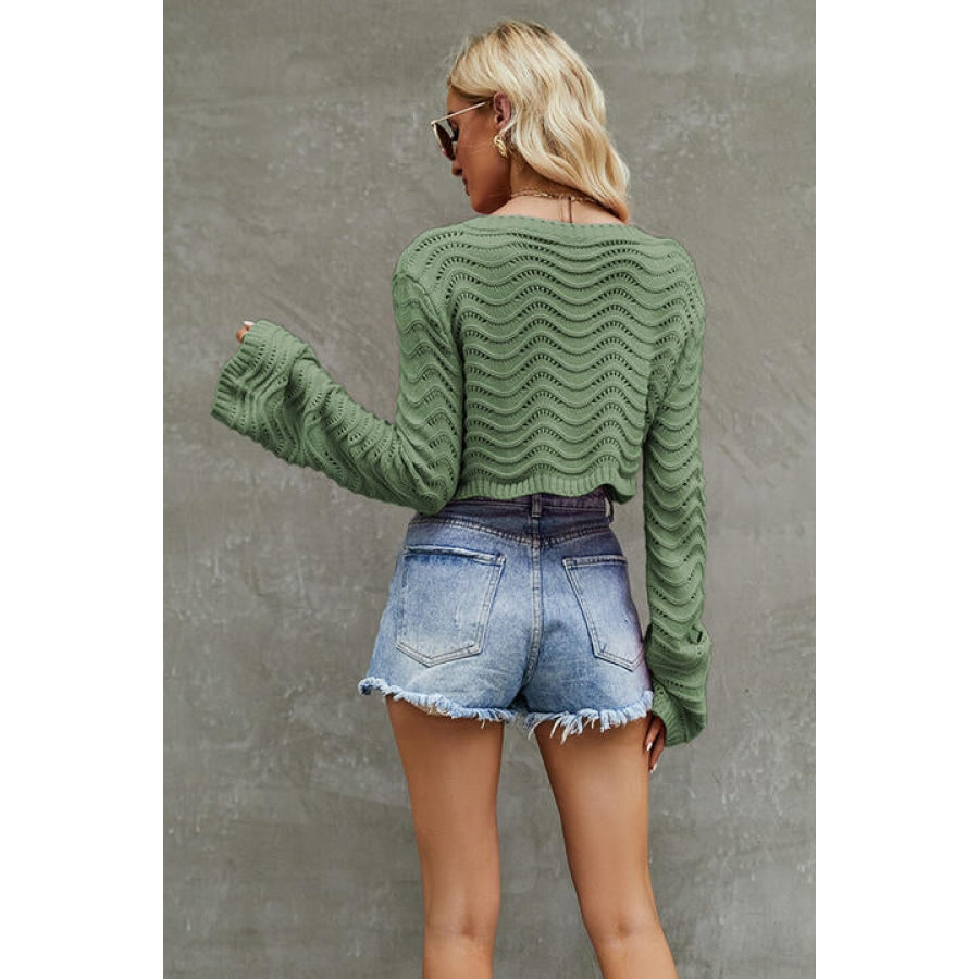 Round Neck Long Sleeve Cropped Sweater Clothing