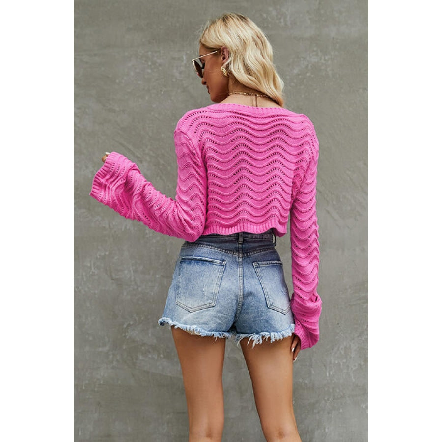 Round Neck Long Sleeve Cropped Sweater Clothing