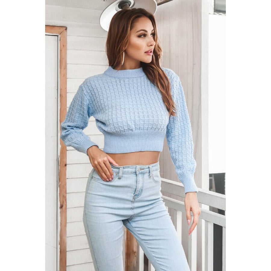 Round Neck Long Sleeve Cropped Sweater Women’s Fashion Clothing