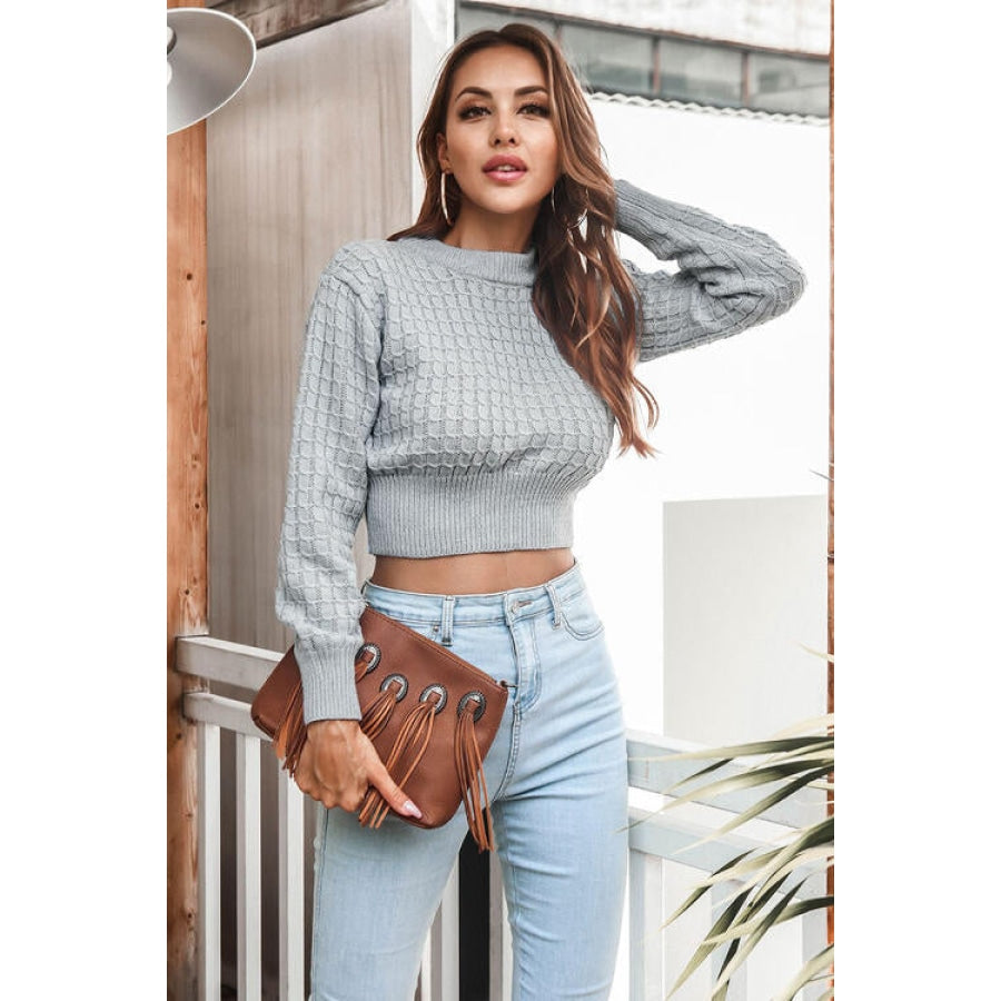 Round Neck Long Sleeve Cropped Sweater Women’s Fashion Clothing