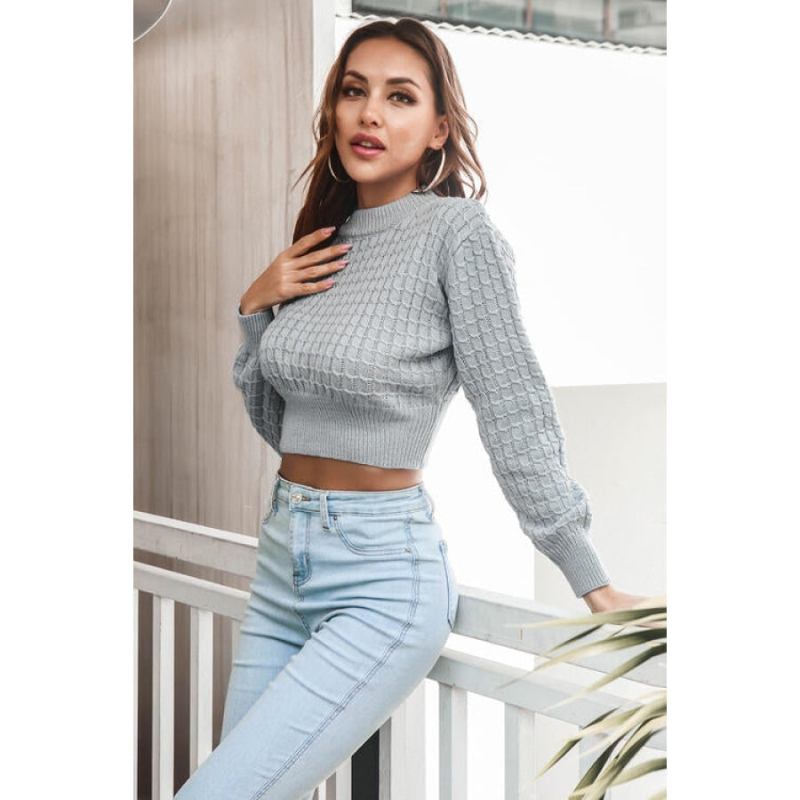 Round Neck Long Sleeve Cropped Sweater Women’s Fashion Clothing