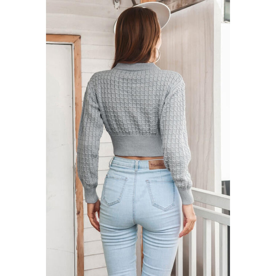 Round Neck Long Sleeve Cropped Sweater Women’s Fashion Clothing