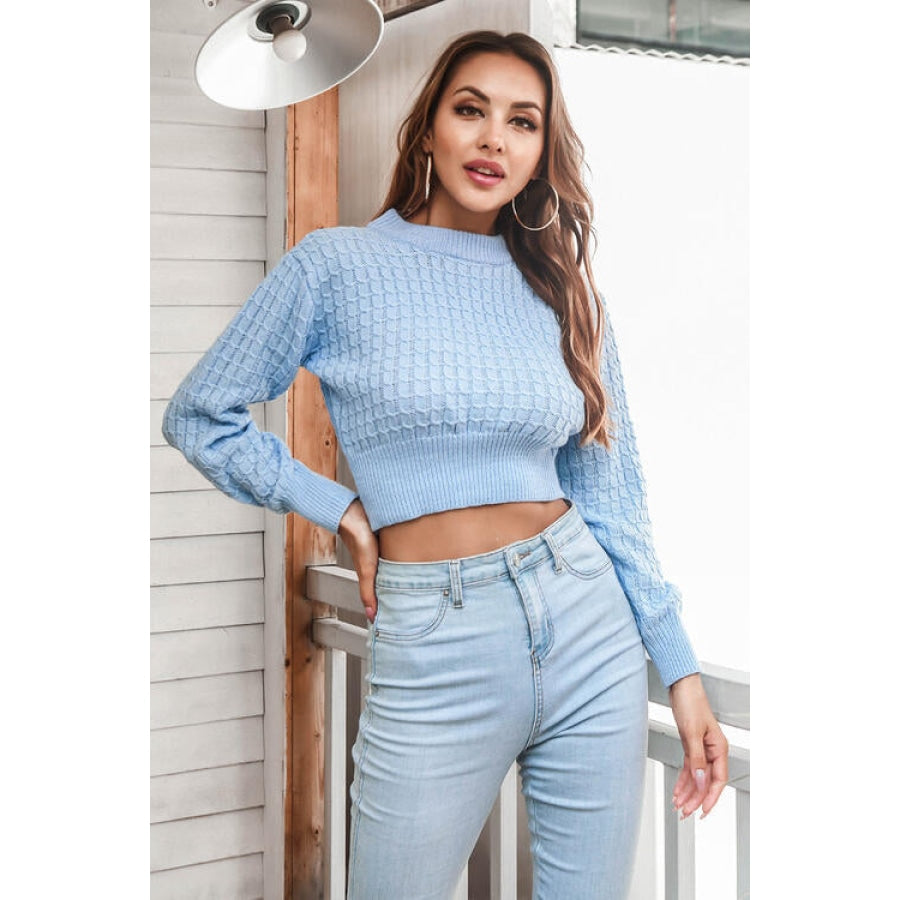 Round Neck Long Sleeve Cropped Sweater Women’s Fashion Clothing