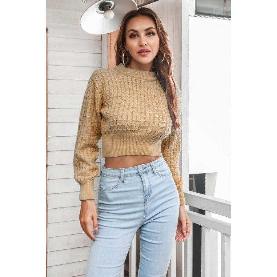 Round Neck Long Sleeve Cropped Sweater Women’s Fashion Clothing