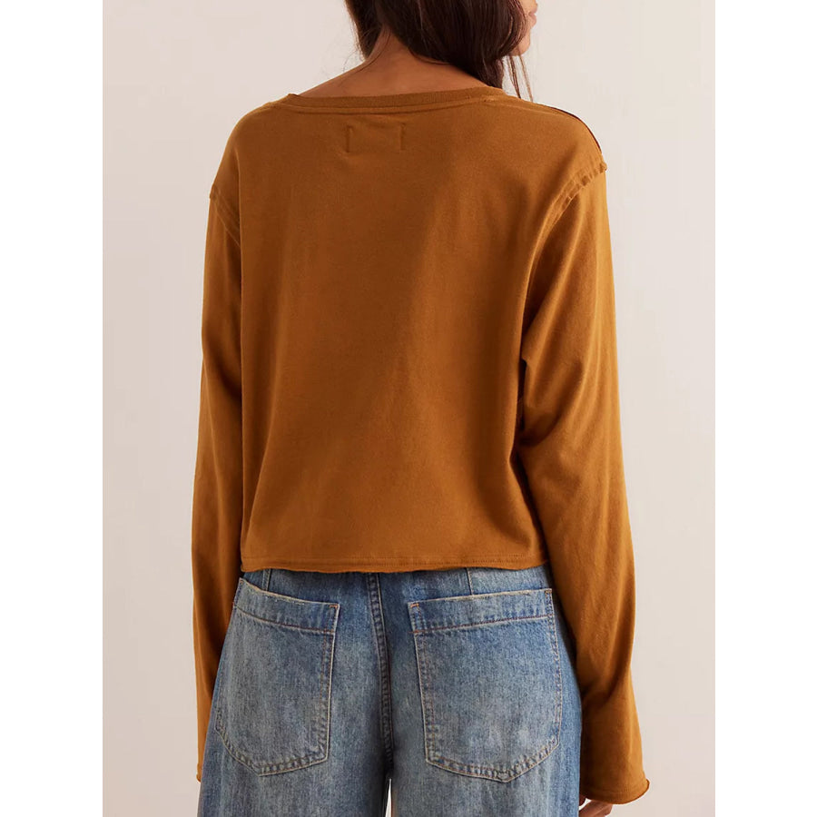 Round Neck Long Sleeve Cropped T-Shirt Apparel and Accessories