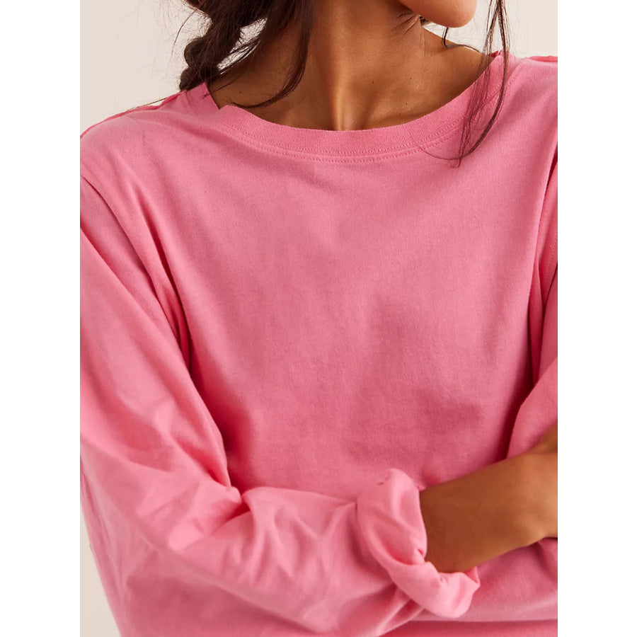 Round Neck Long Sleeve Cropped T-Shirt Apparel and Accessories