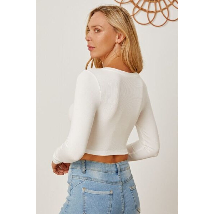 Round Neck Long Sleeve Cropped T-Shirt Clothing