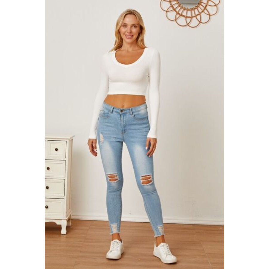 Round Neck Long Sleeve Cropped T-Shirt Clothing