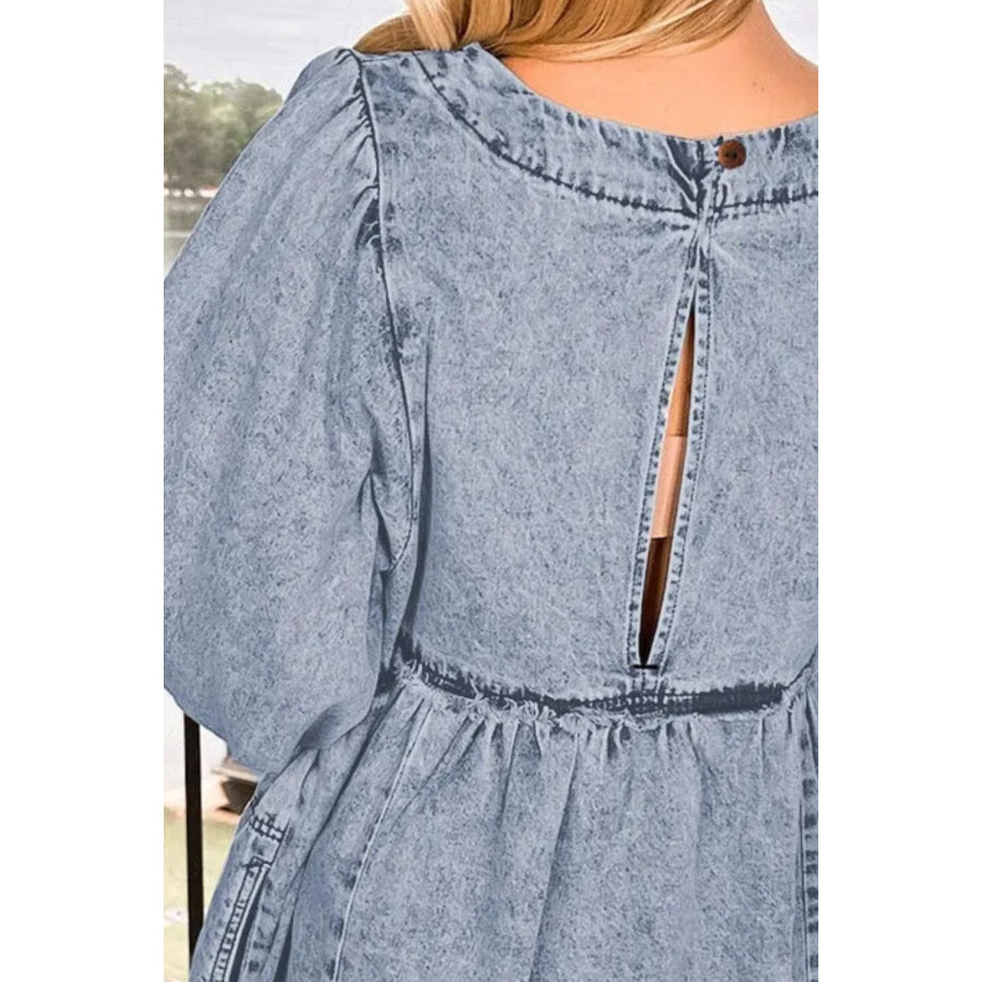 Round Neck Long Sleeve Denim Dress Apparel and Accessories