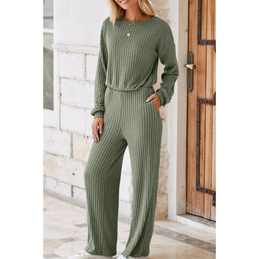 Round Neck Long Sleeve Jumpsuit Apparel and Accessories