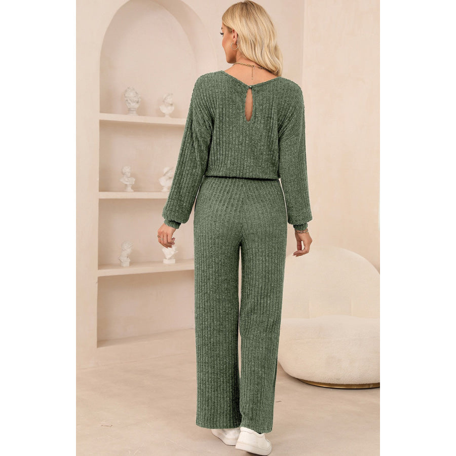Round Neck Long Sleeve Jumpsuit Apparel and Accessories