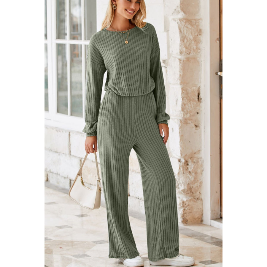 Round Neck Long Sleeve Jumpsuit Apparel and Accessories