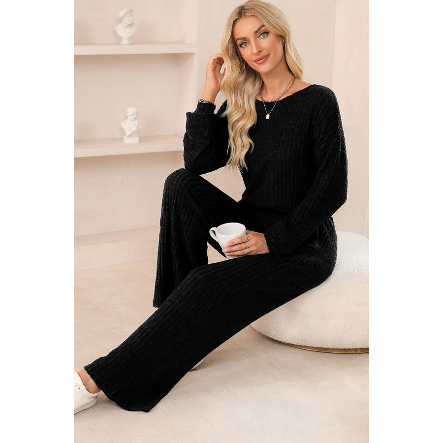 Round Neck Long Sleeve Jumpsuit Black / S Apparel and Accessories