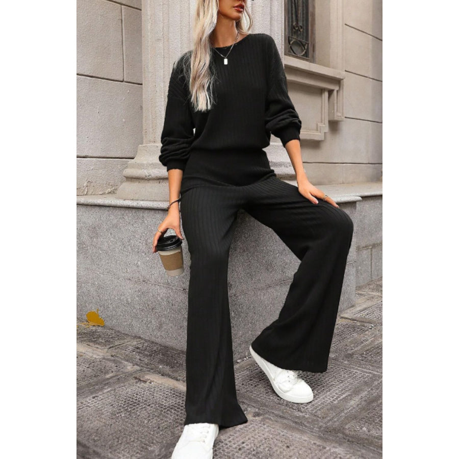 Round Neck Long Sleeve Jumpsuit Black / S Apparel and Accessories