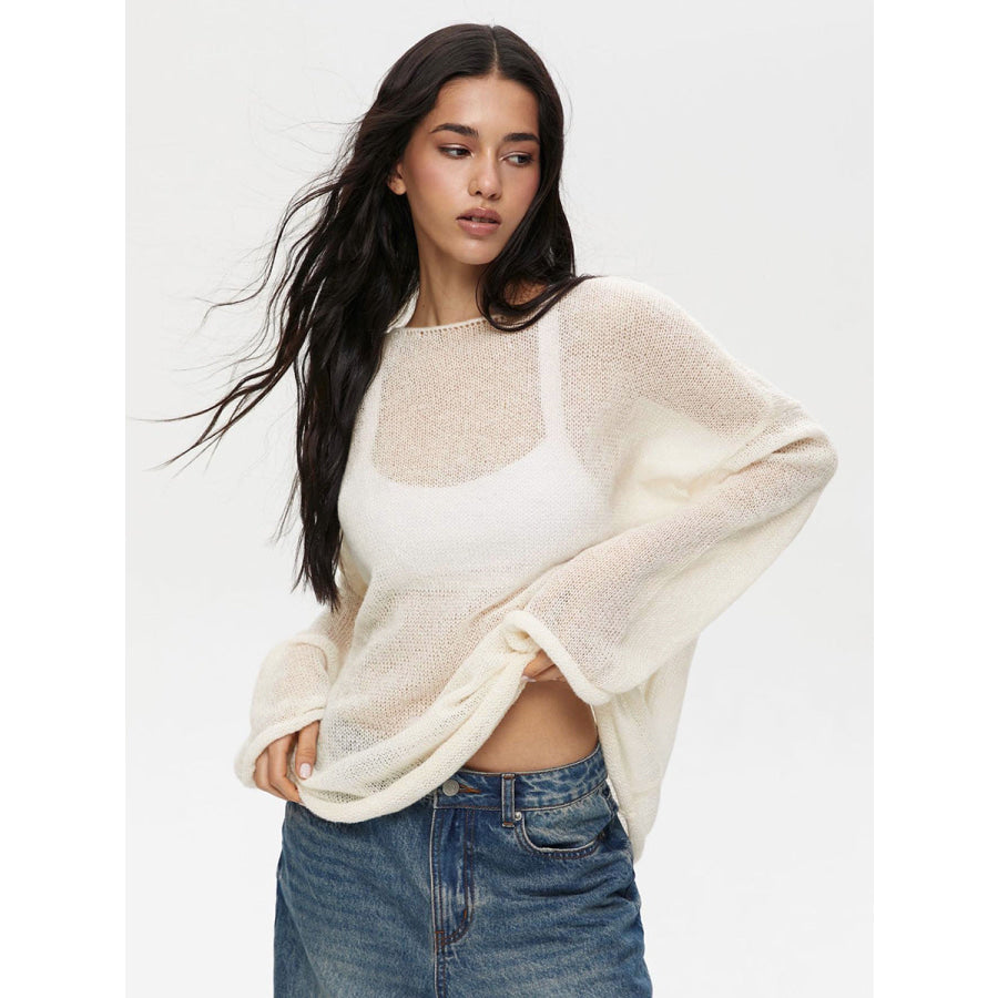 Round Neck Long Sleeve Knit Cover Up Apparel and Accessories