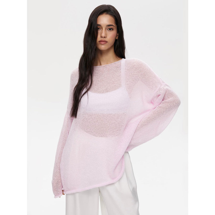 Round Neck Long Sleeve Knit Cover Up Blush Pink / S Apparel and Accessories