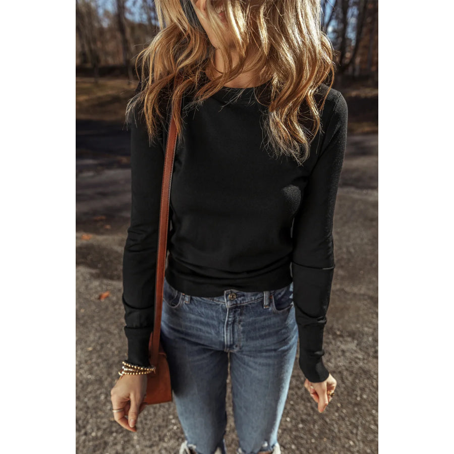 Round Neck Long Sleeve Knit Top Apparel and Accessories