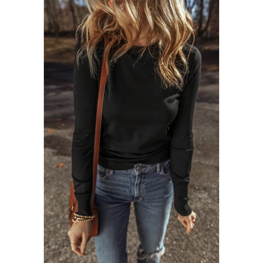 Round Neck Long Sleeve Knit Top Apparel and Accessories