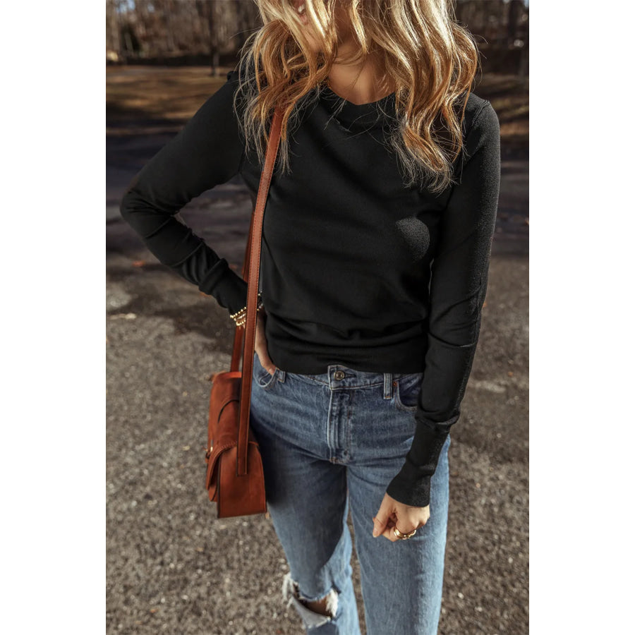 Round Neck Long Sleeve Knit Top Apparel and Accessories