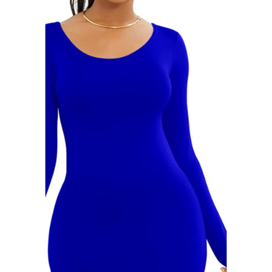 Round Neck Long Sleeve Maxi Wrap Dress Clothing