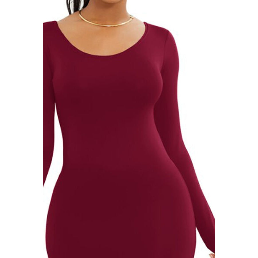 Round Neck Long Sleeve Maxi Wrap Dress Clothing