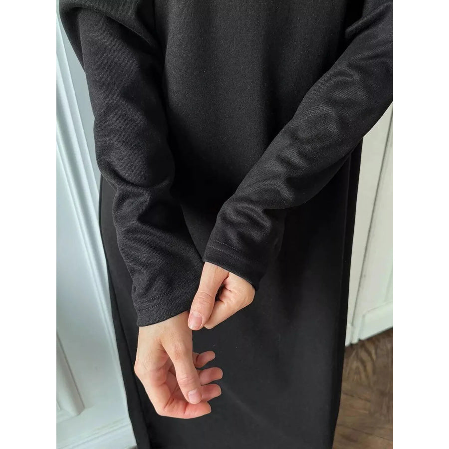 Round Neck Long-Sleeve Midi Dress Apparel and Accessories