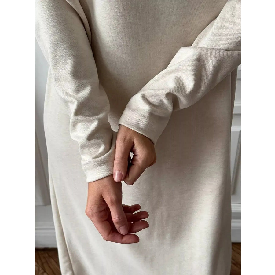 Round Neck Long-Sleeve Midi Dress Apparel and Accessories