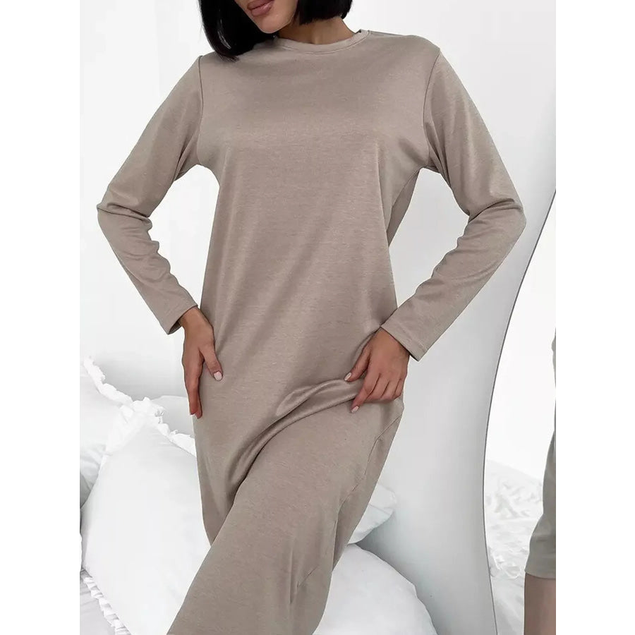 Round Neck Long-Sleeve Midi Dress Apparel and Accessories