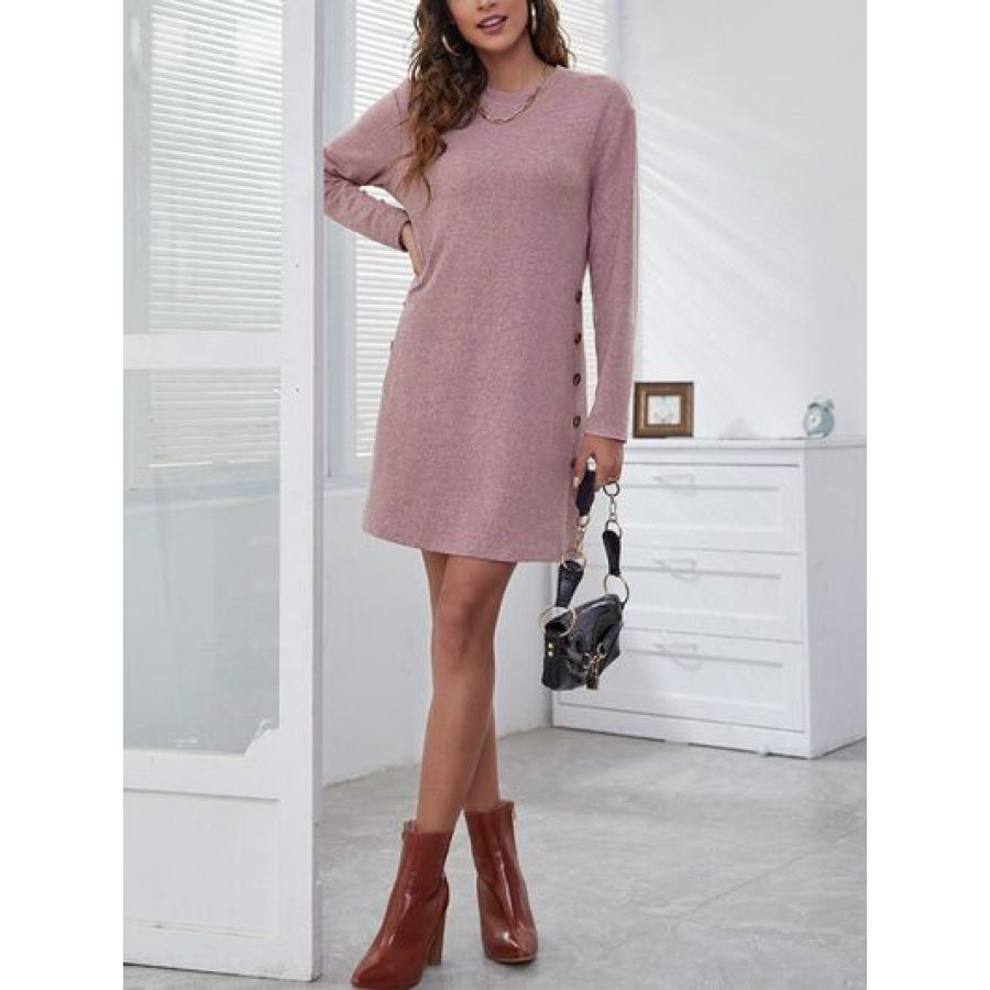 Round Neck Long Sleeve Mini Dress Apparel and Accessories