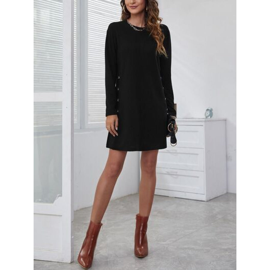 Round Neck Long Sleeve Mini Dress Apparel and Accessories