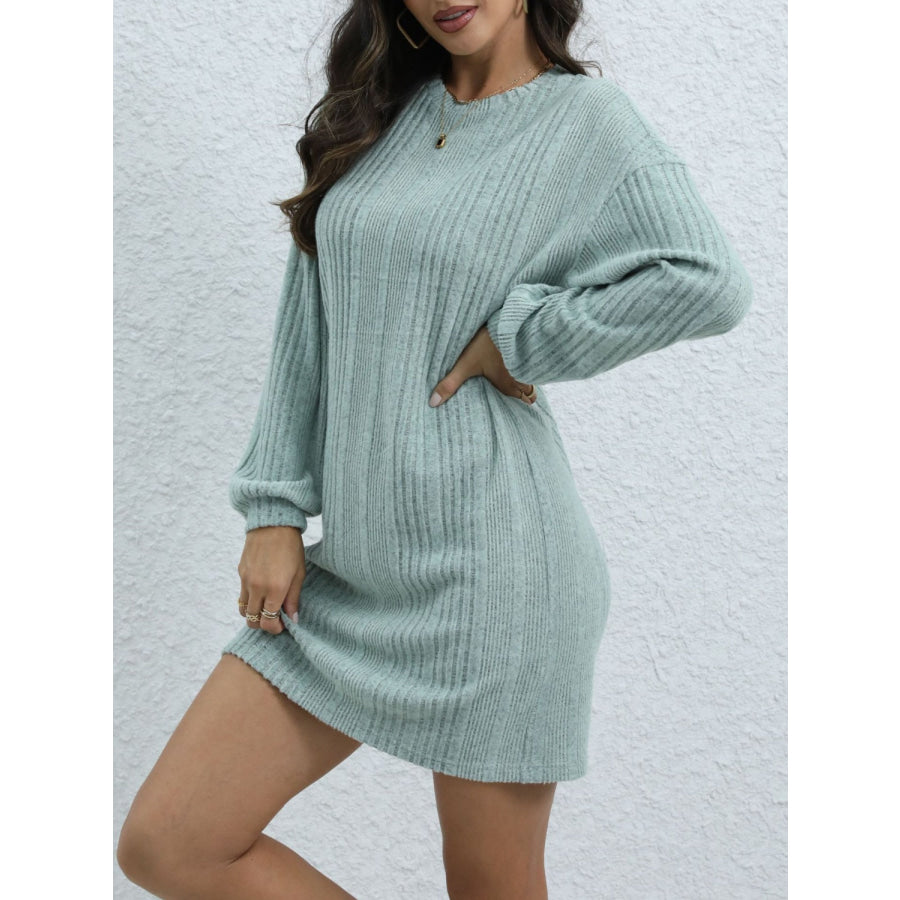 Round Neck Long Sleeve Mini Dress Apparel and Accessories