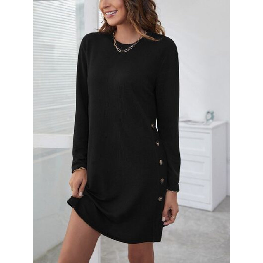 Round Neck Long Sleeve Mini Dress Apparel and Accessories