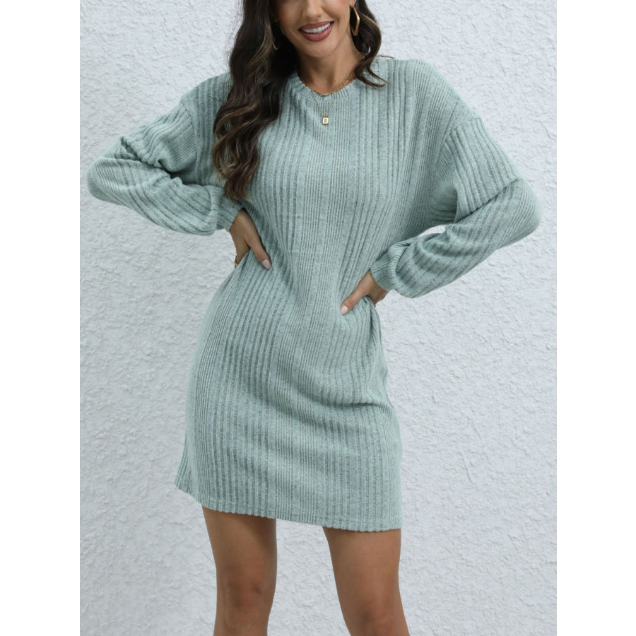 Round Neck Long Sleeve Mini Dress Apparel and Accessories