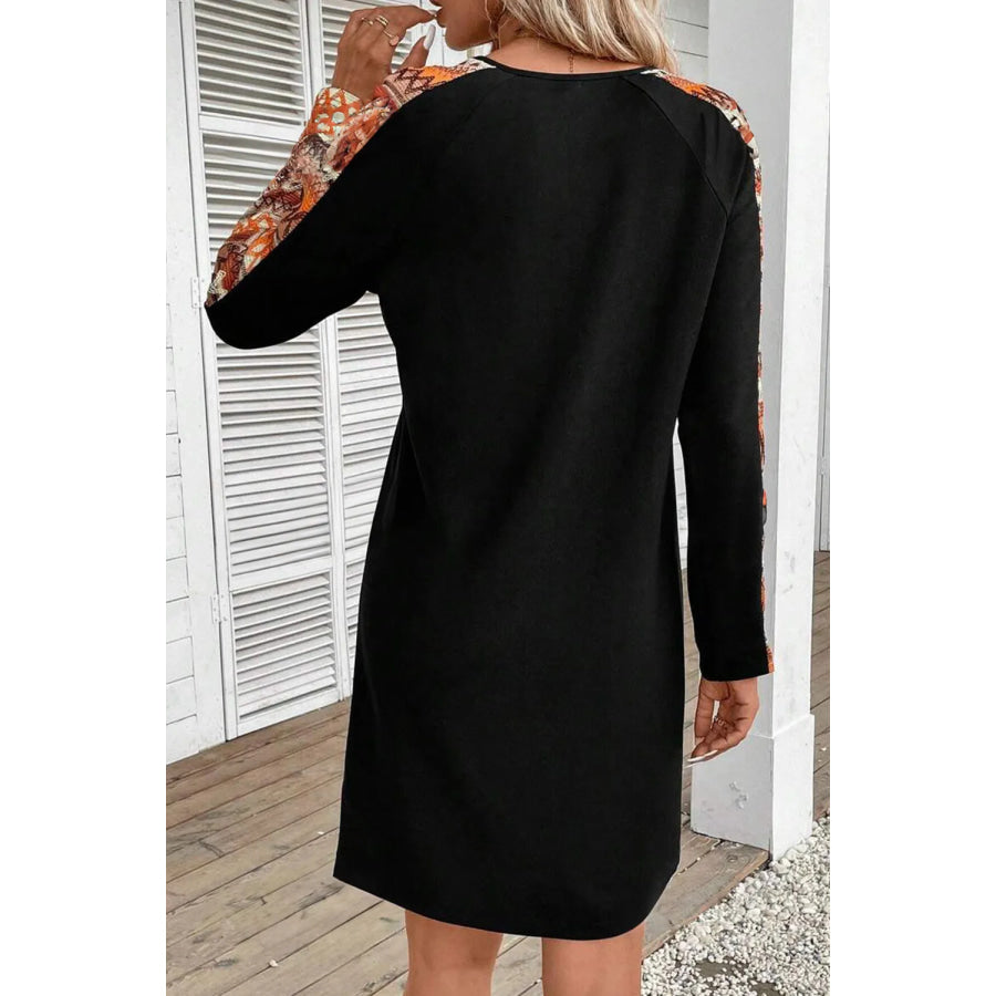 Round Neck Long Sleeve Mini Dress Apparel and Accessories