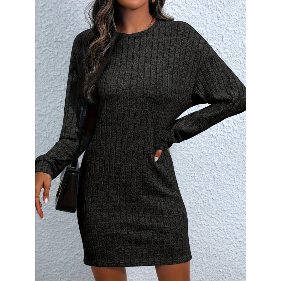 Round Neck Long Sleeve Mini Dress Apparel and Accessories