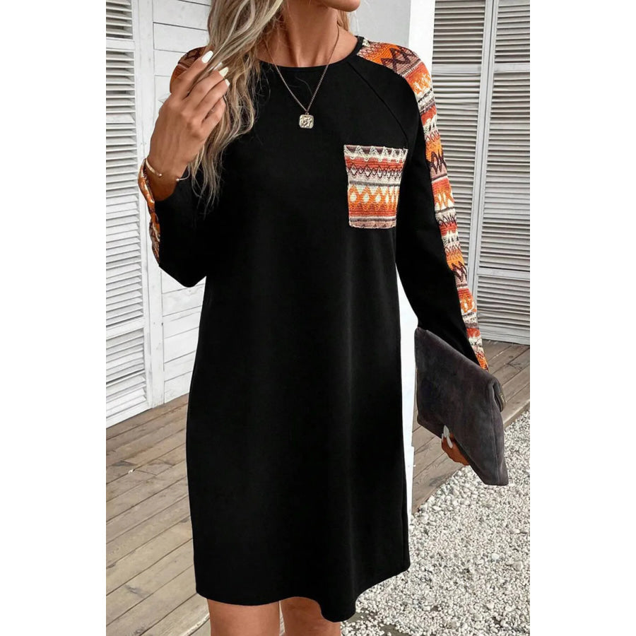 Round Neck Long Sleeve Mini Dress Apparel and Accessories