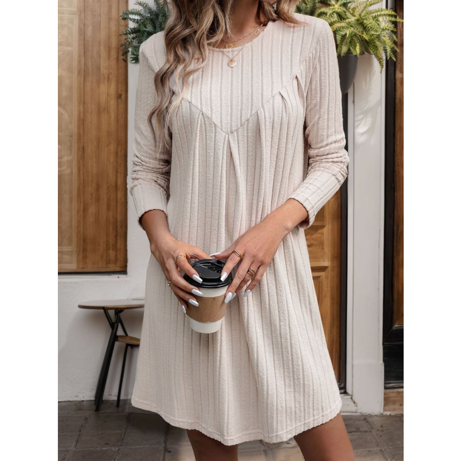 Round Neck Long Sleeve Mini Dress Apparel and Accessories